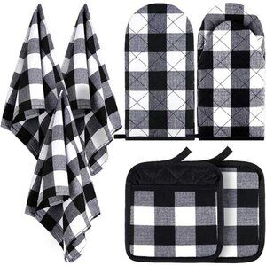 7Pieces Buffalo Check Dish Towels Pot Holders Oven MittsSet Cotton Plaid